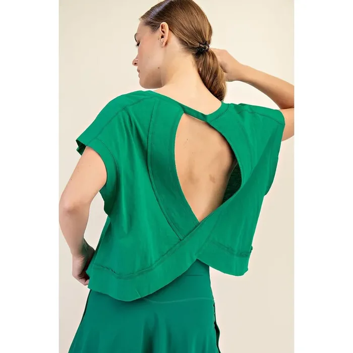 Use Me Cotton Slub Open Back Top • Kelly Green