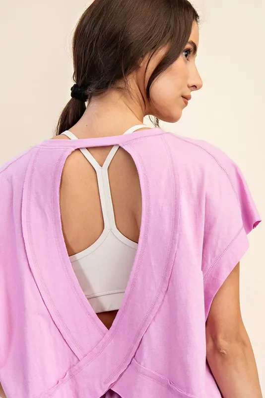 Use Me Cotton Slub Open Back Top • Mauve