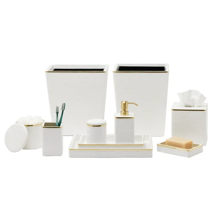 Veria Faux Rattan/Brass Bathroom Accessories (Shiny White)
