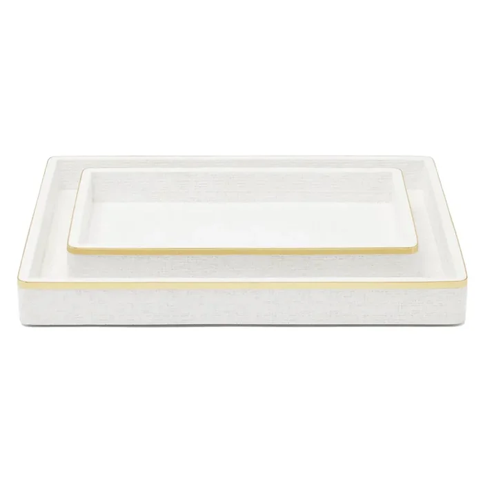 Veria Faux Rattan/Brass Nested Trays Set/2 (Shiny White)