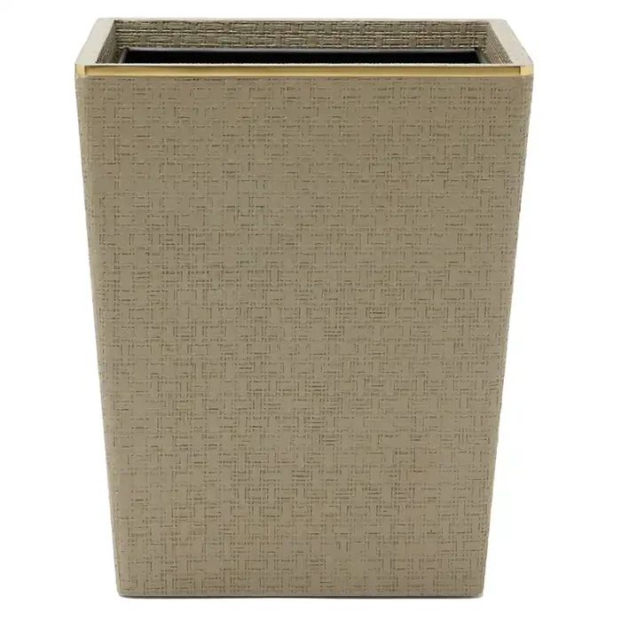 Veria Faux Rattan/Brass Square Wastebasket (Desert Taupe)
