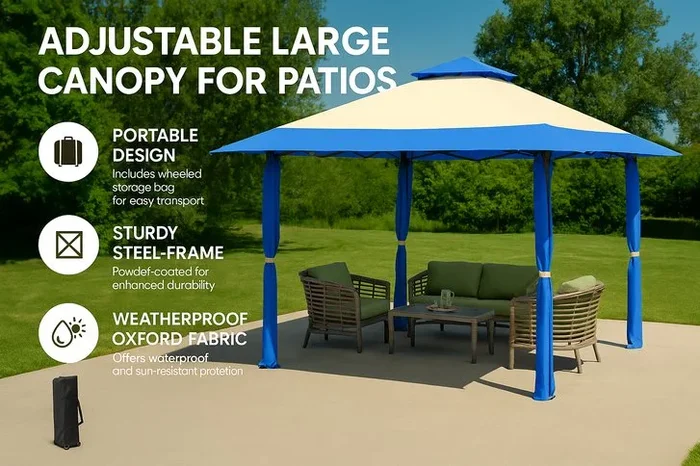 Versatile Adjustable Large Canopy for Patios – Available in 3 Vibrant Colours