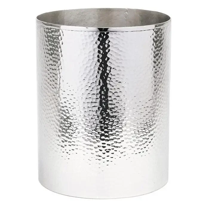 Verum Hammered Metal Round Waste Basket – Shiny Nickel