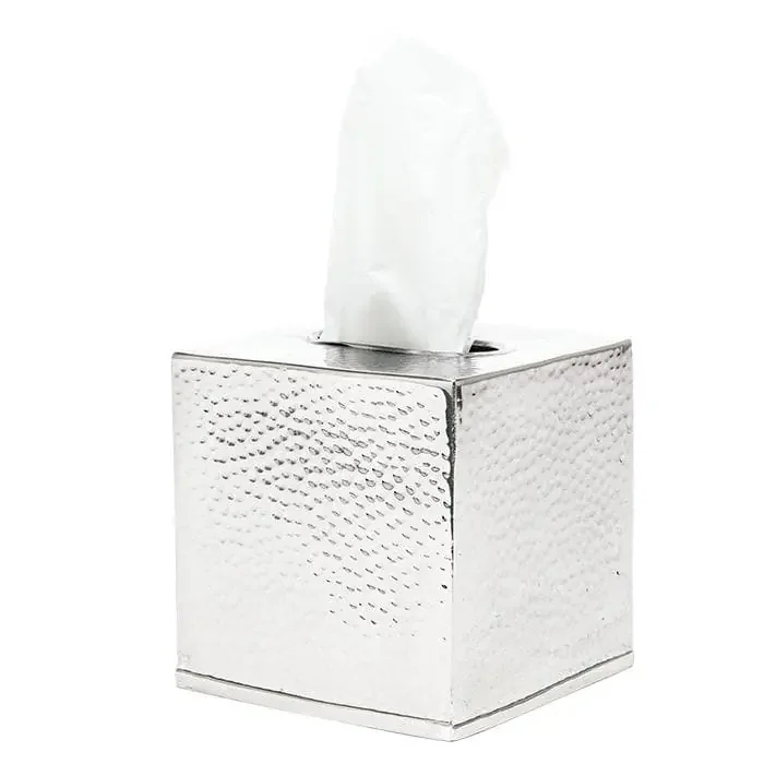 Verum Hammered Metal Tissue Box – Shiny Nickel