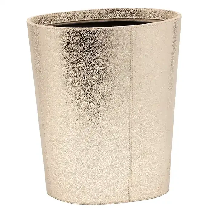 Viana Gold Foil Full-Grain Leather Oval Wastebasket