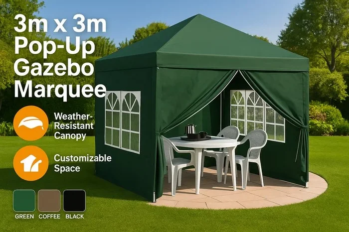 Vibrant 3m x 3m Pop-Up Garden Leisure Gazebo Marquee – Choose Your Color!