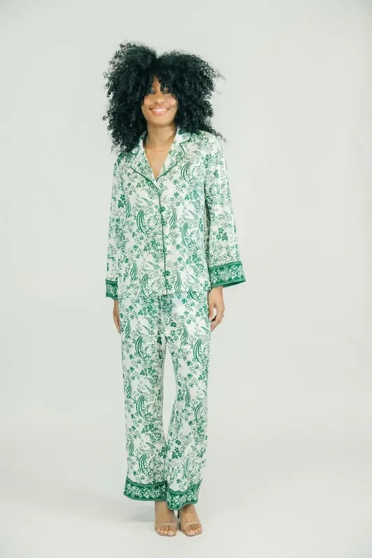 Victoria Dunn- Saylor Long PJ Set- Juniper