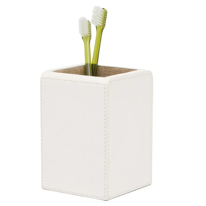 Victoria Full-Grain Leather Brush Holder (White)