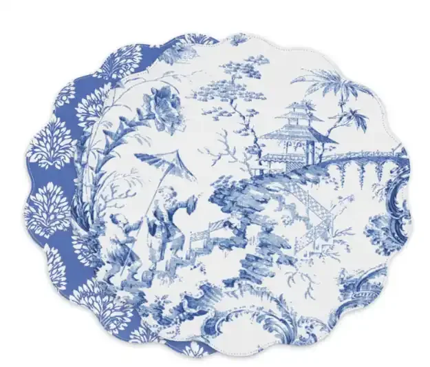 Vida Chinoiserie Reversible Round Placemats Set of 4 – Blue and White – Beatriz Ball