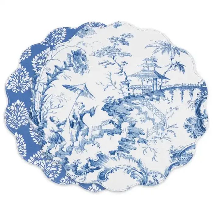 VIDA Chinoiserie Reversible Round Placemats Set of 4 (Blue & White)