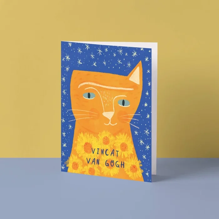 Vincat Van Gogh Cat Artist Greetings Card