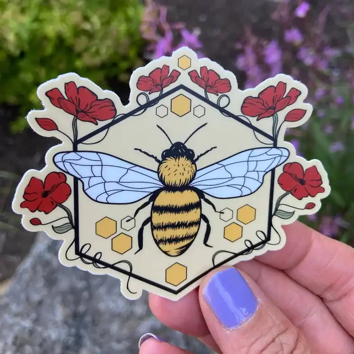 Vintage Style Floral Bee Vinyl Sticker