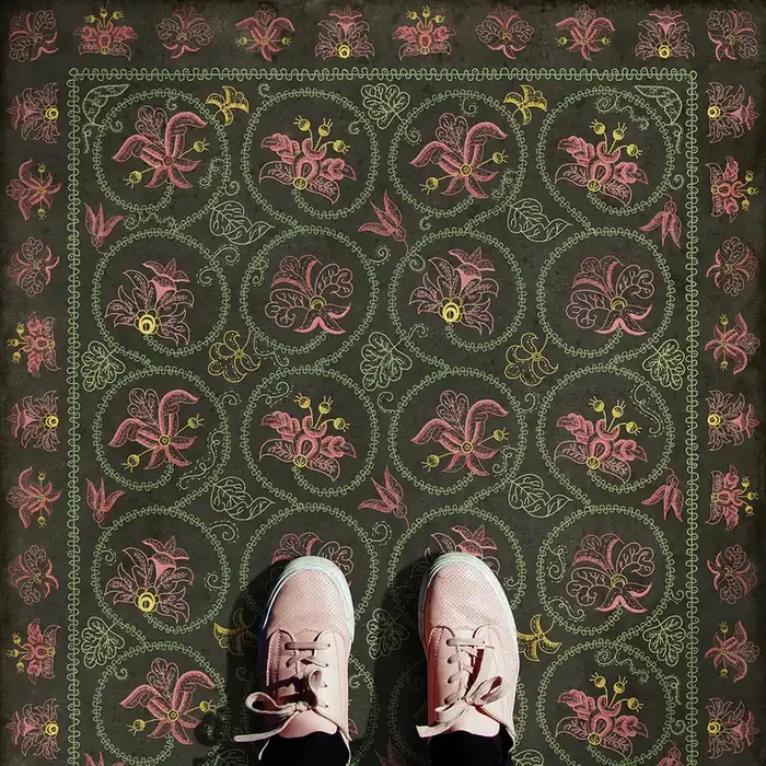 Vintage Vinyl Floorcloth Mats (Williamsburg – Crewelwork – Dianthus)