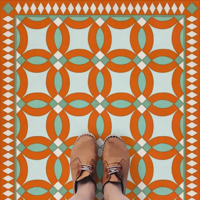 Vintage Vinyl Floorcloth Rug (American Folk Art Museum – Wedding Ring – Dorothea)