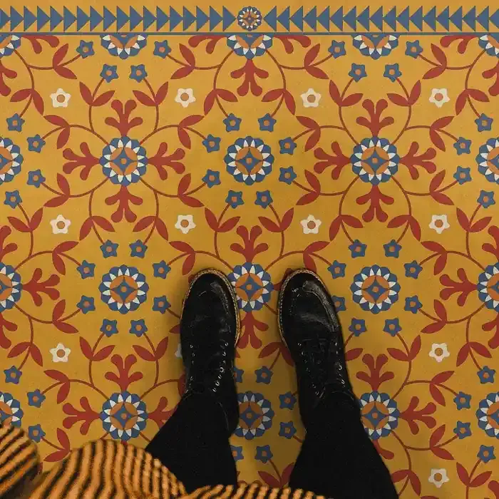 Vintage Vinyl Floorcloth Rug (American Folk Art Museum – Whig Rose – Hope Springs Eternal)