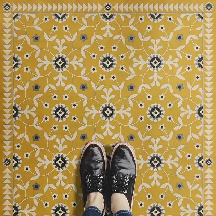 Vintage Vinyl Floorcloth Rug (American Folk Art Museum – Whig Rose – The Miser And The Poet)