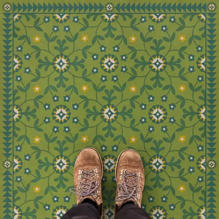 Vintage Vinyl Floorcloth Rug (American Folk Art Museum – Whig Rose – We Have Only Today)