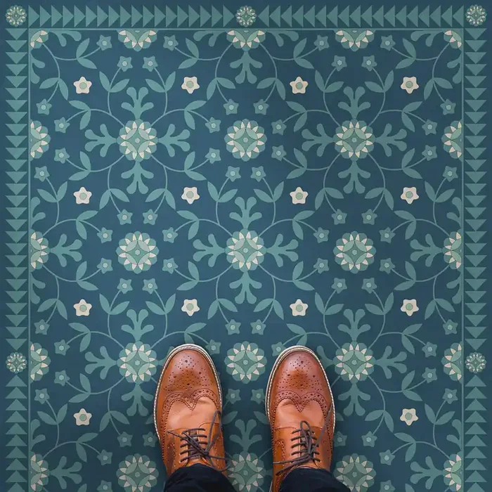 Vintage Vinyl Floorcloth Rug (Folk Art Museum – Whig Rose – Going Beyond The Seas)