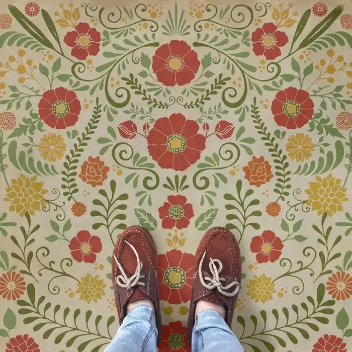 Vintage Vinyl Floorcloth Rug (Pattern 36 Where to be Happiest)