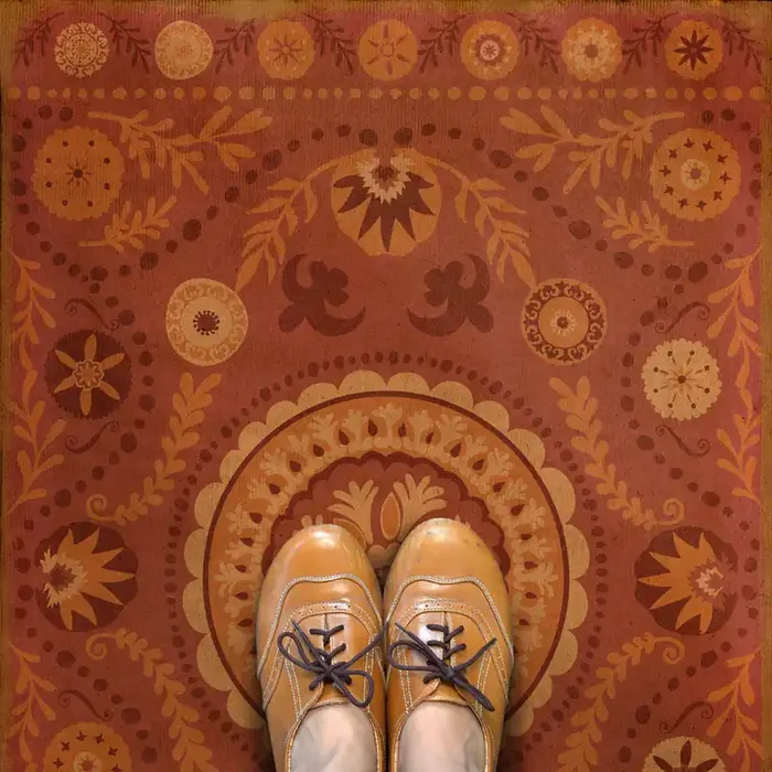 Vintage Vinyl Floorcloth Rug (Pattern 38 Crimson)