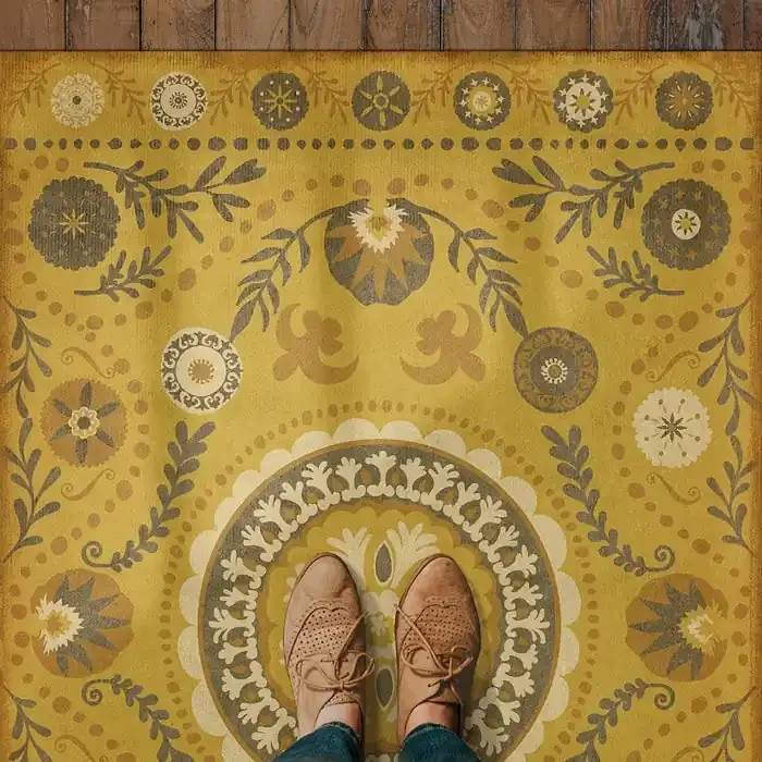 Vintage Vinyl Floorcloth Rug (Pattern 38 the Sun Shines On)