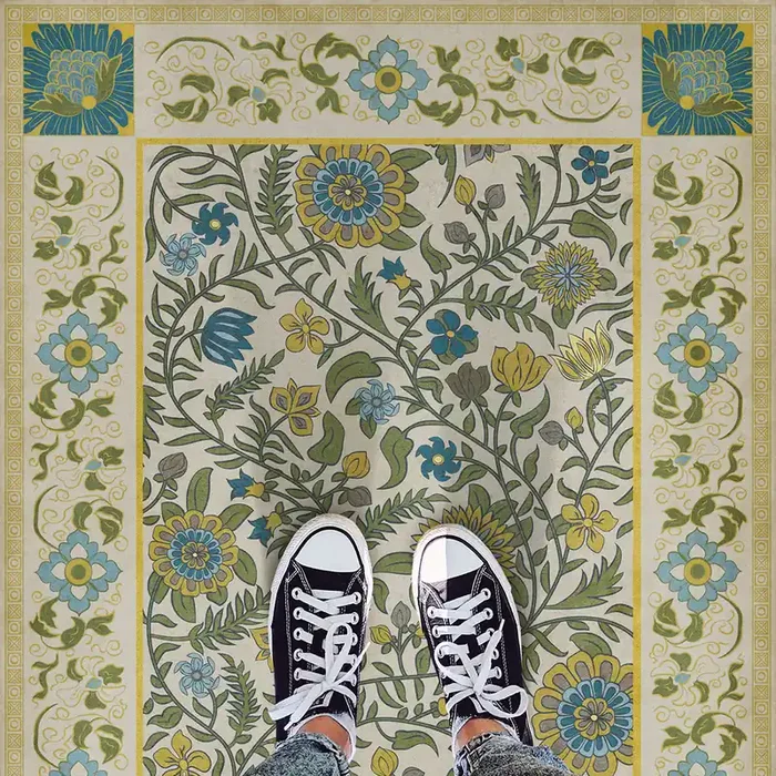 Vintage Vinyl Floorcloth Rug (Williamsburg – Indian Quilt – Jaisalmer)