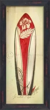 Waikiki Surfboard Framed Art 11″ x 26″