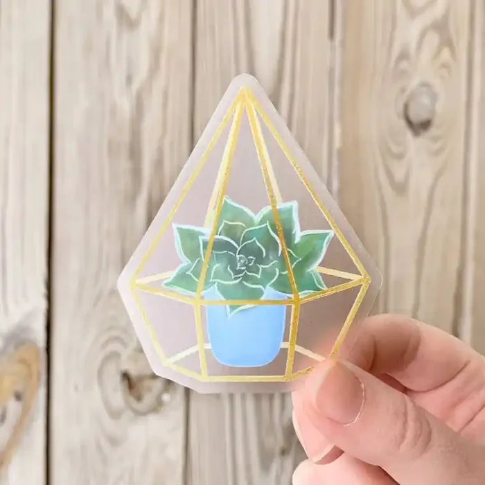 Watercolor Succulent Glass Terrarium Sticker 3″ x 3″