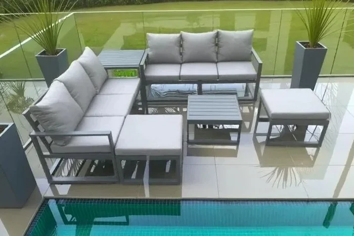 Weather-Resistant Aluminium Garden Sofa Set with Coffee & Side Tables