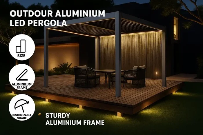 Weather-Resistant Aluminium LED Pergola – Adjustable Roof, 2 Sizes