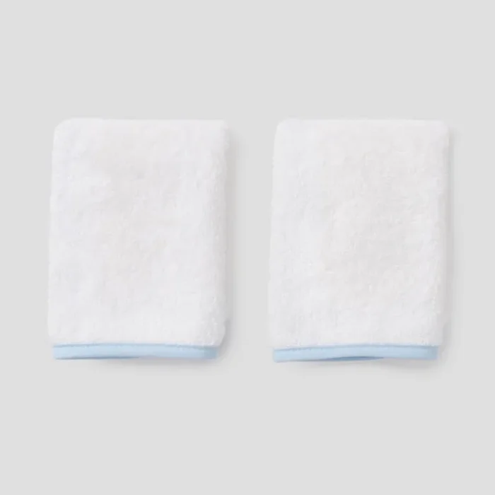 Weezie-Signature Washcloths (pair) – Light Blue on White