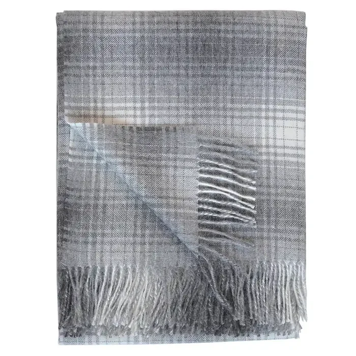 Wellington Plaid Eco Baby Alpaca Throw (Charcoal, Grey & Ivory)