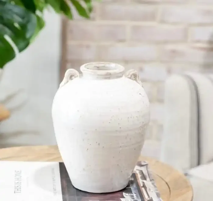 White Ceramic Handle Vase