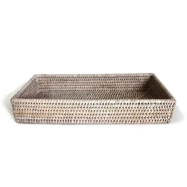 White Rattan Bathroom Rectangular Tray (Set of Two)