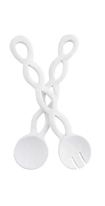 White Twisted Wood Server Set