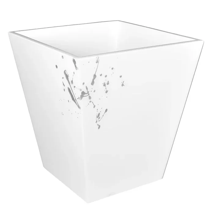 White with Artful Silver Lacquer Waste Basket