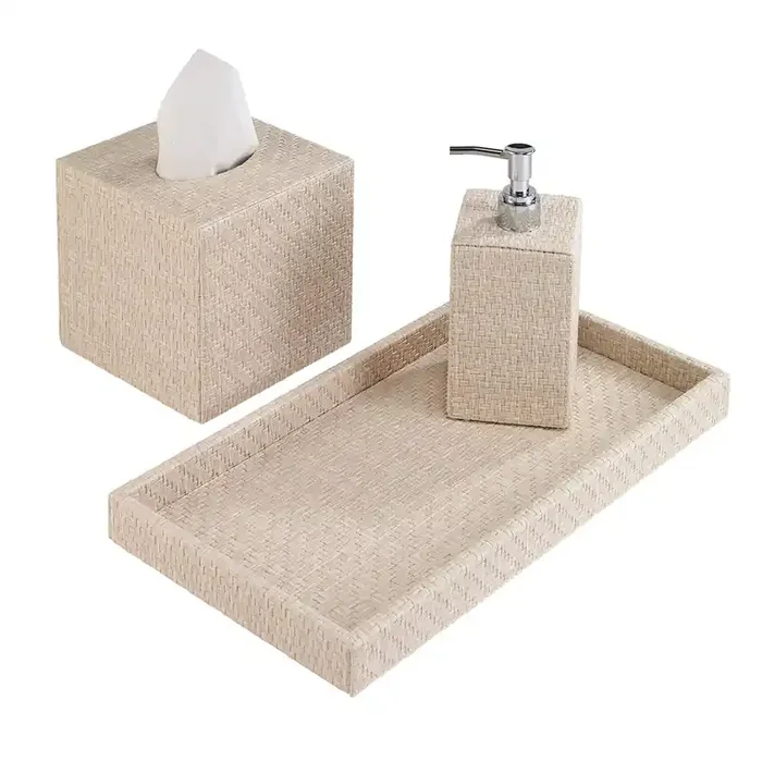 Wicker Vinyl Bathroom Accessories (Cream)