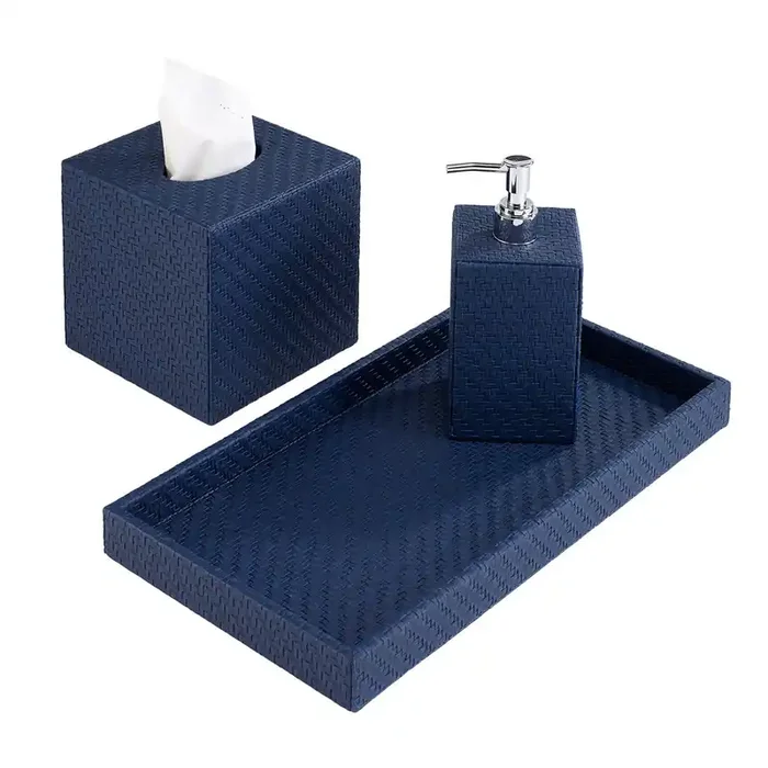 Wicker Vinyl Bathroom Accessories (Navy)