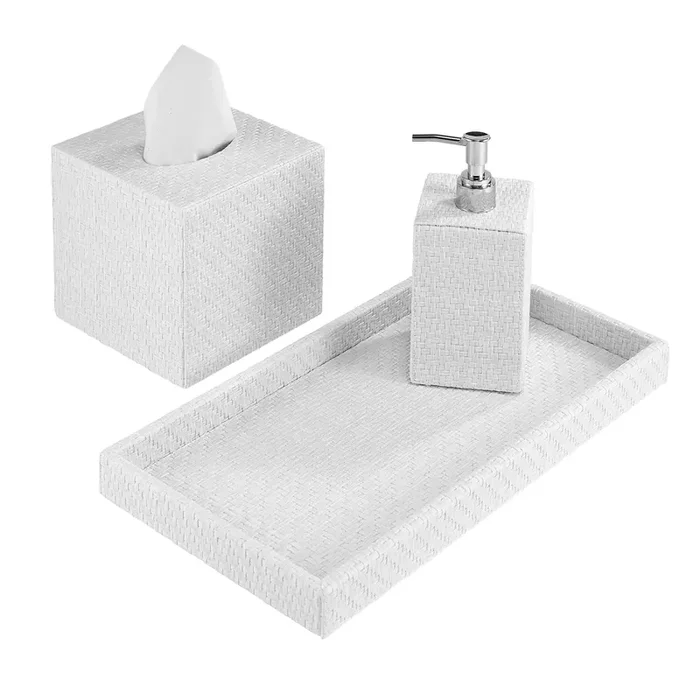 Wicker Vinyl Bathroom Accessories (White)