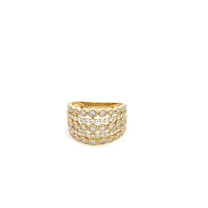 Wide band ring with 5 rows of diamonds 14kt. yellow gold by Sophia
