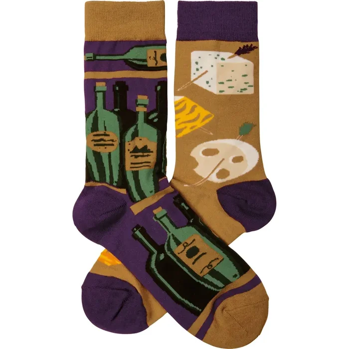 Wine And Cheese Socks Wine Lovers Mismatched Socks
