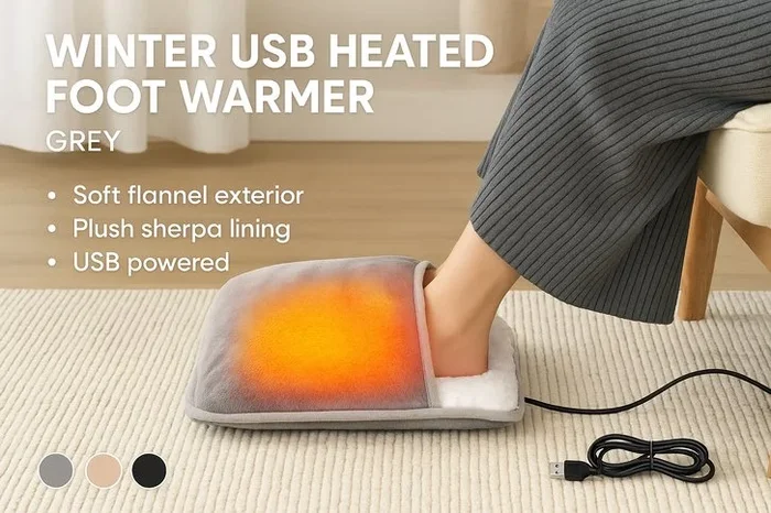 Winter USB Heated Foot Warmer – Grey