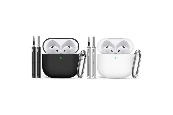 Wireless Bluetooth Earbuds for Apple AirPods 4 – Silicone Protective Case, Cleaner Kit & Keychain | Secure Fit, Charging Compatible