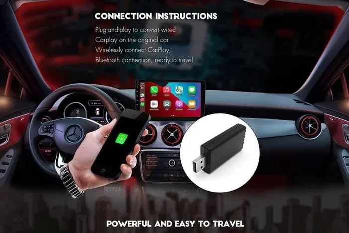 Wireless CarPlay Adapter for iPhone – Fast Bluetooth, Ultra-Compact, Black | iOS 10+ Compatible | Plug & Play