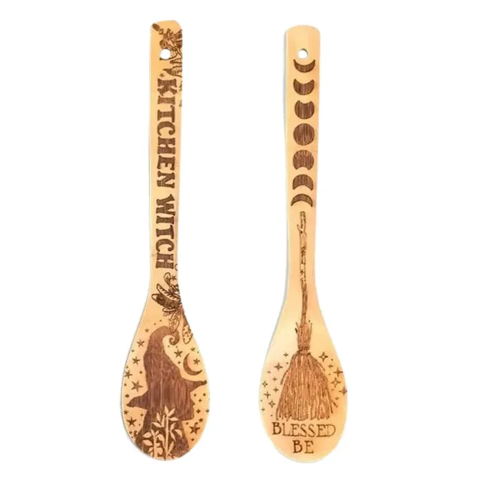 Witchy Bamboo Wooden Spoon Eco-friendly Kitchen Utensils Halloween Theme Decor