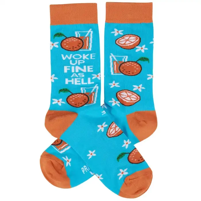 Woke Up Fine As Hell Socks in Blue Orange Juice Illustration Gift for Her