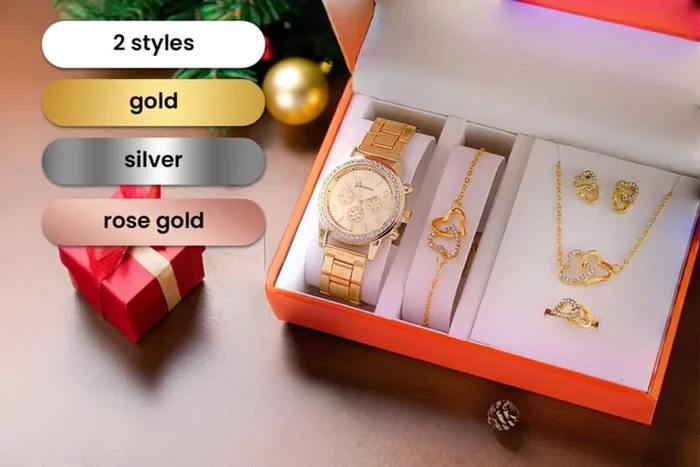 Women’s Quartz Watch & Luxurious Jewellery Gift Set – Timeless Elegance in Gold, Rose Gold, or Silver
