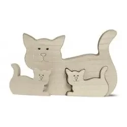Wooden Cat with 2 Kittens Puzzle