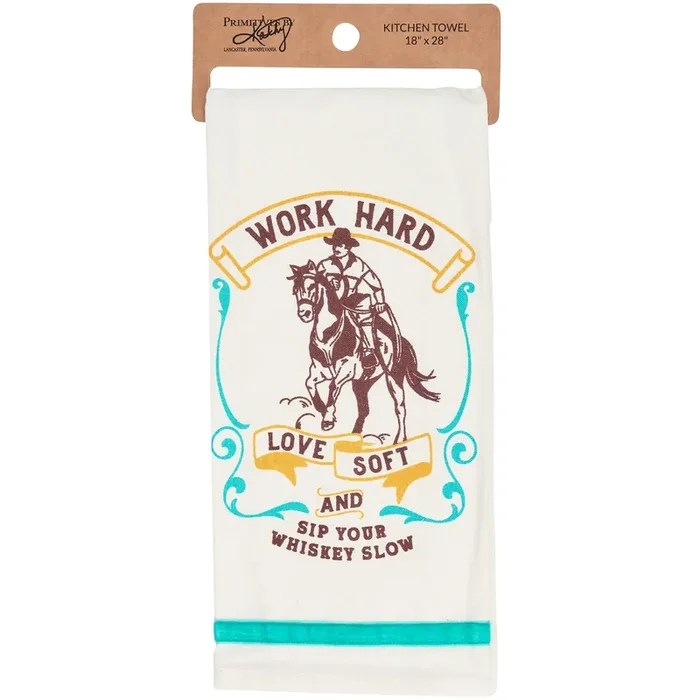 Work Hard Love Soft Sip Your Whiskey Slow Kitchen Towel Cowboy Western-Themed Tea Hand Dish Cloth
