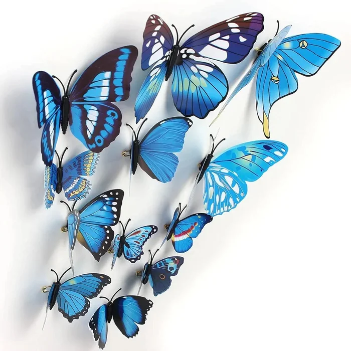 Xtore Plastic Reusable Self Adhesive Wall 3D Home Build Beautiful Butterfly with Sticking Pad Ocean Blue